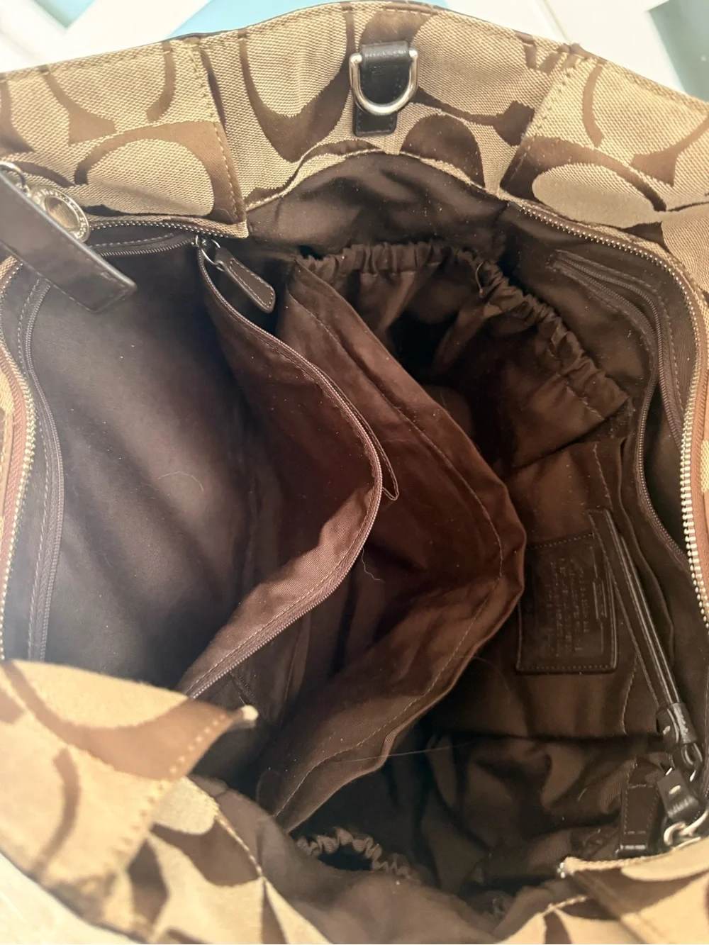Coach Tan and Dark Brown Signature Canvas Tote - Diaper Bag
